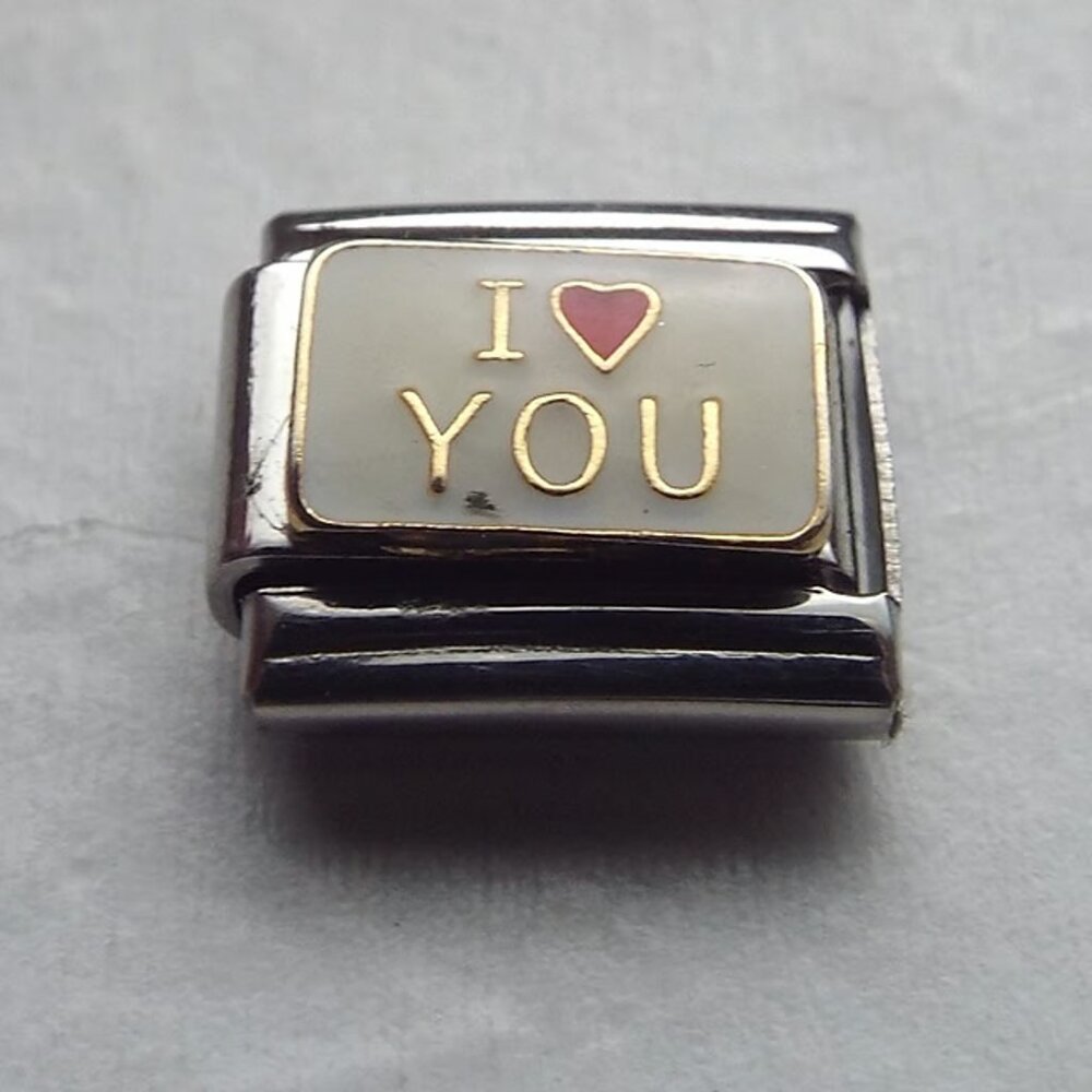 I heart You on off white enamel 9mm stainless steel Italian charm bracelet link